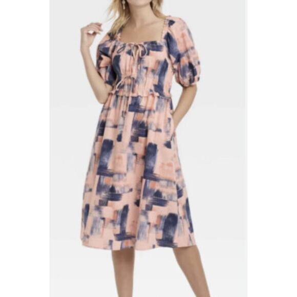 Universal Thread Smocked Dress Size XXL Puff Sleeve Boho look with pockets - Picture 1 of 8